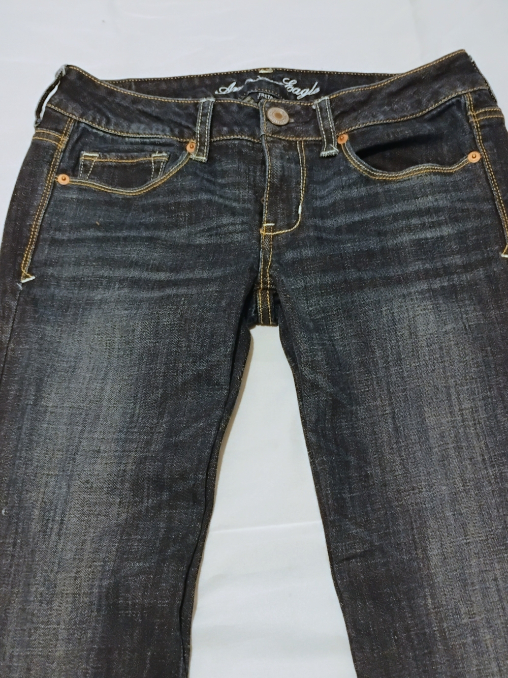 American Eagle Skinny Kick W Jeans Size 6 Regular Dark Wash Stitching Whiskered